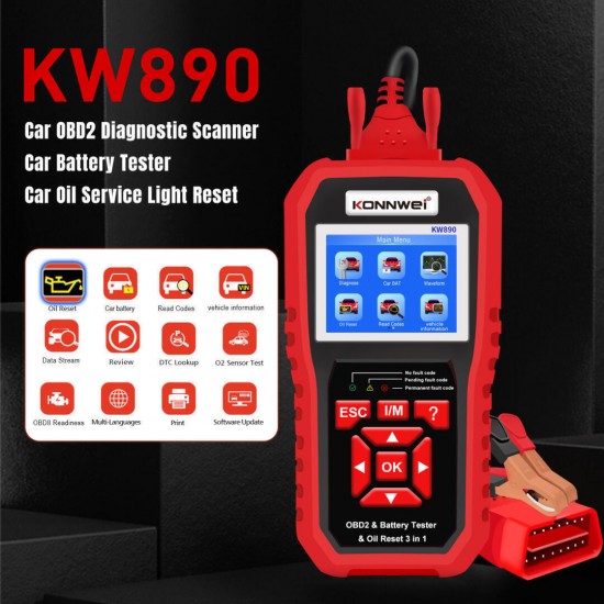 Konnwei KW890  Διαγνωστικό αυτοκινήτου και tester μπαταριών OBD II  Konnwei KW890  Διαγνωστικό αυτοκινήτου και tester μπαταριών OBD II
