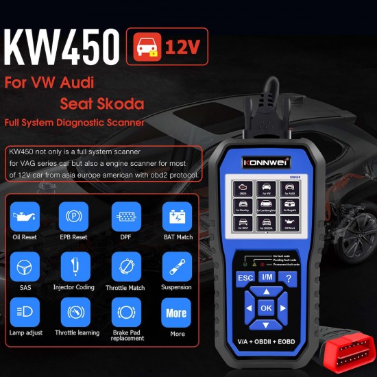 Konnwei KW450 V/A OBDII Διαγνωστικό επαγγελματικό για VW-GROUP FULL SYSTEM ai AUDI-VW