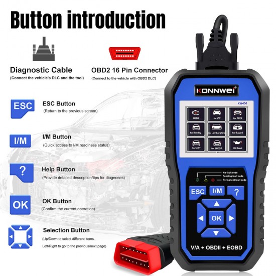Konnwei KW450 V/A OBDII Διαγνωστικό επαγγελματικό για VW-GROUP FULL SYSTEM ai AUDI-VW