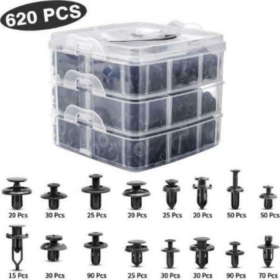 Πλαστικά Κουμπώματα Κλιπ Αυτοκινήτων σε Κασετίνα 620τμχ