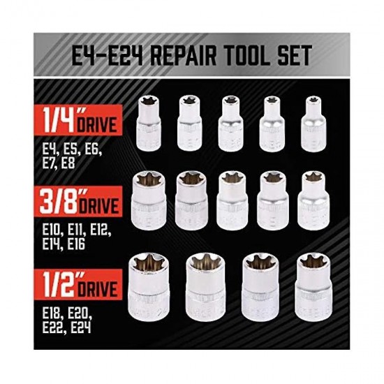 Σετ καρυδάκια TORX θηλυκά 1/4 – 3/8 – 12,  14 τεμαχίων